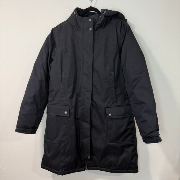 Eddie Bauer Women's Parka Coat Waterproof Black Large Down Fill Insulated Long - Picture 1 of 9